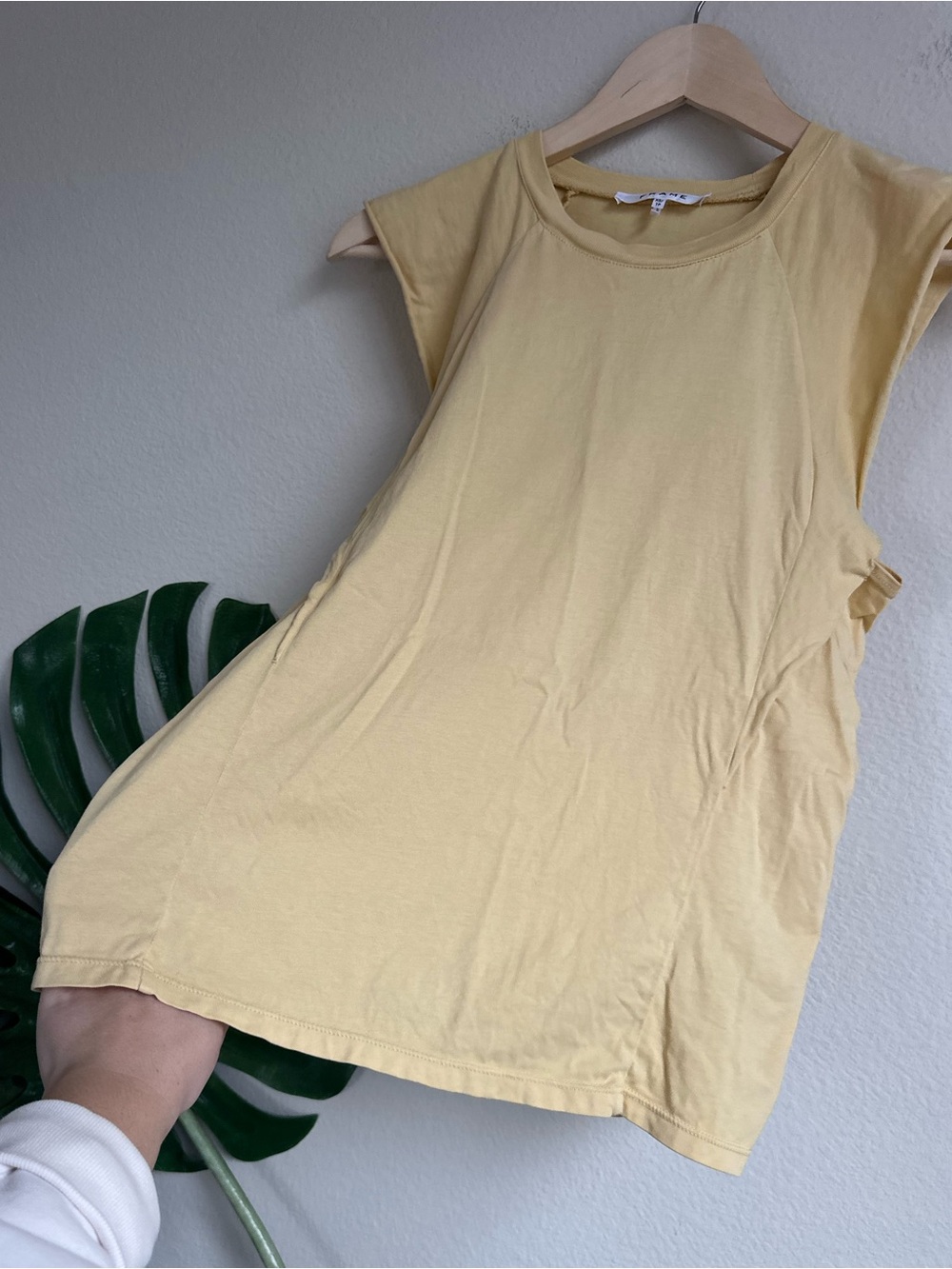 Frame Cotton Flutter Sleeve Summer Tee Muscle Tank in Cornsilk - Picture 7 of 9